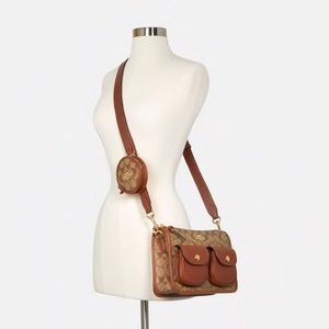 Coach Tan/Brown Monogram Crossbody with Leather Trim